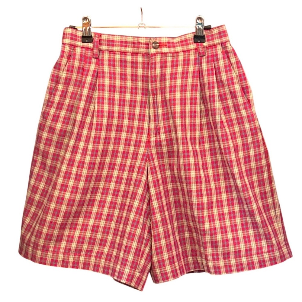 Vintage 90s Lizsport Plaid High Waisted Shorts Dark Academia Preppy Red Blue 10